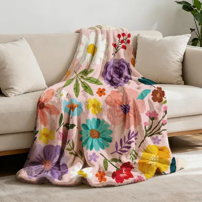 Colorful Watercolor Flowers Blanket featuring vibrant painted blooms