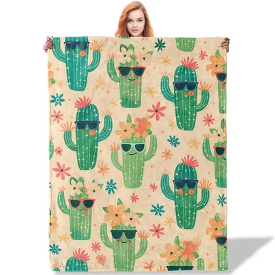 Cool Cactus with Sunglasses Blanket: Fun Desert Plant Design for Home
