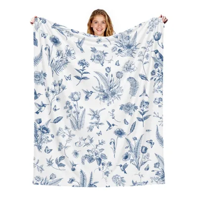 Blue Toile Floral Pattern Blanket No. 2