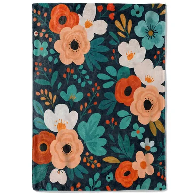 Bold Orange Floral Blossoms Blanket: Vibrant Botanical Throw Design