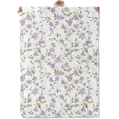 Purple Floral Sprigs Pattern Blanket featuring climbing lavender vines