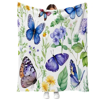Blue Butterflies Floral Pattern Blanket No. 2