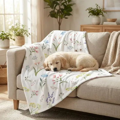 Watercolor Wildflowers Pattern Blanket