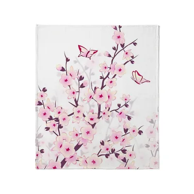 Cherry Blossoms and Butterflies Blanket: Pink Floral Art