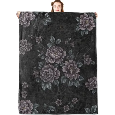 Purple Peony Dark Botanical Blanket