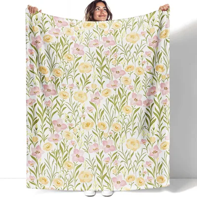 Pink and Yellow Wildflower Blanket features soft pink