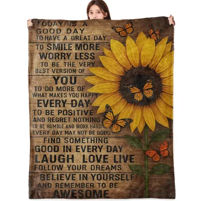 Sunflower Butterfly Motivational Quotes Blanket for Daily Inspiration