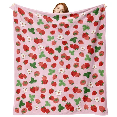 Pink Strawberry Floral Pattern Blanket: Red Fruit
