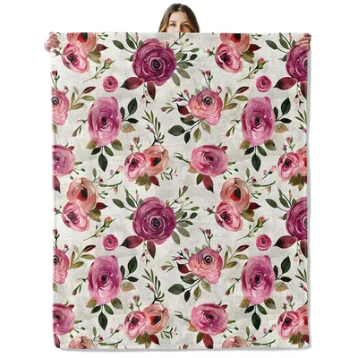 Pink Rose Floral Pattern Blanket: Watercolor Roses on Cream