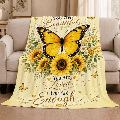 You Are Beautiful Butterfly Blanket: Sunflower and Affirmation Design
