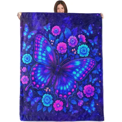 Neon Butterfly Cosmic Galaxy Blanket