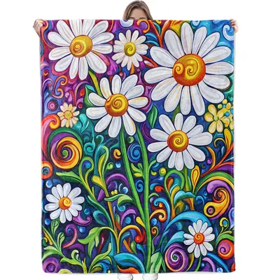 Psychedelic Daisies Swirl Art Blanket for Vibrant Floral Lovers