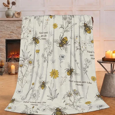 Floral Bee Wildflower Pattern Blanket