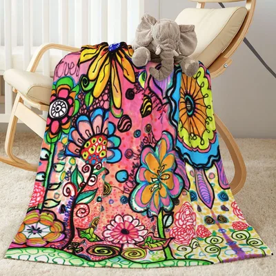 Hippie Art Flowers Pattern Blanket features vibrant