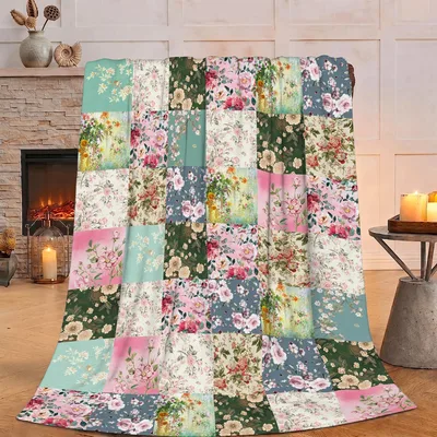 Vintage Floral Patchwork Blanket: Retro Boho Quilt Design