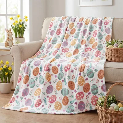 Colorful Easter Eggs Pattern Blanket: Hand-Painted Spring Egg Design
