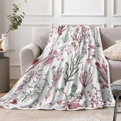 Pink Watercolor Spring Florals Blanket Botanical Art for Nature Lovers