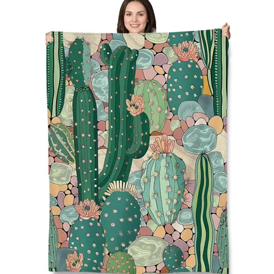 Colorful Cactus Pattern Blanket No. 2: Desert Themed Fleece Throw