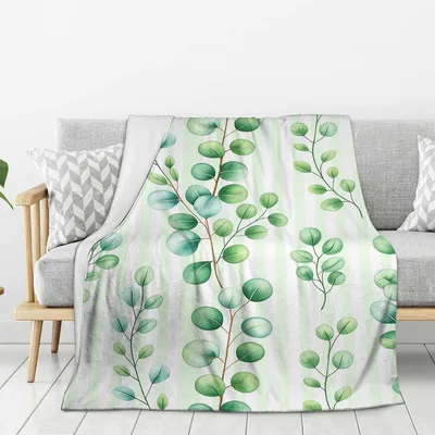 Eucalyptus Leaves Pattern Blanket featuring watercolor greenery