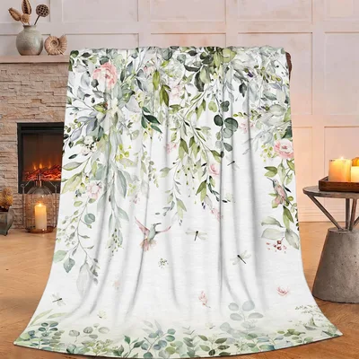 Eucalyptus Floral Vines Blanket featuring watercolor eucalyptus leaves