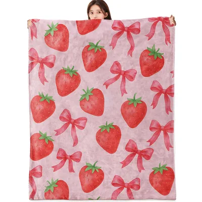 Strawberries and Bows Pattern Blanket: Sweet Fruit and Ribbon Design