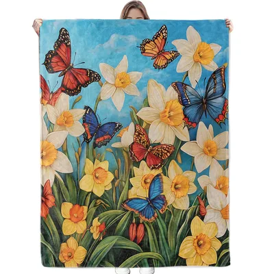 Daffodils and Butterflies Blanket: A Vibrant Garden Throw
