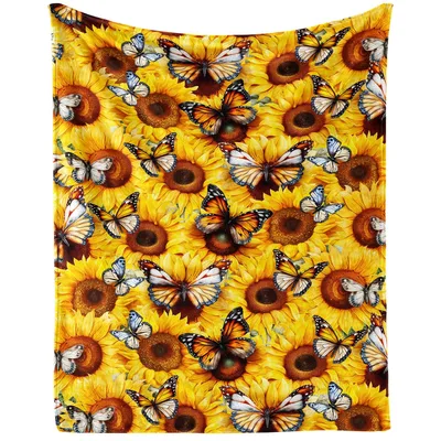 Sunflowers and Monarch Butterflies Pattern Blanket for Nature Lovers