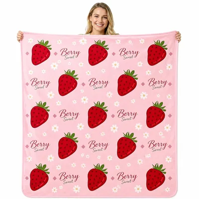 Strawberry Pattern with Flowers Blanket: Berry Sweet Design