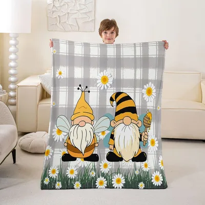 Spring Gnomes with Daisies Blanket: Bee-Themed Garden Friends