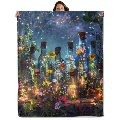 Glowing Firefly Jars Blanket: Enchanted Bottle Art for Nature Lovers