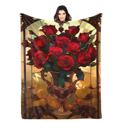 Red Roses in Vase Blanket: Artistic Floral Bouquet Design