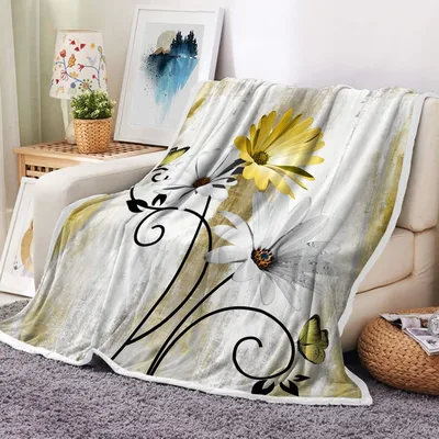 Farm Daisy Floral Butterfly Blanket featuring yellow