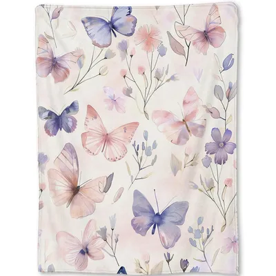 Butterflies and Watercolor Florals Blanket featuring soft pink