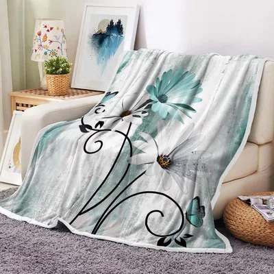 Teal Daisy Flowers Blanket featuring rustic farmhouse daisies