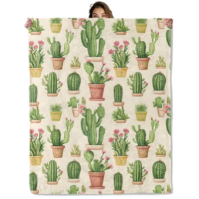 Cactus Plant Pattern Blanket: Watercolor Potted Cacti Design