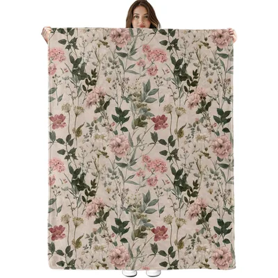 Vintage Pink Botanical Floral Blanket: A Classic Garden Print