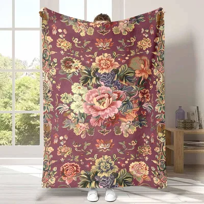 Vintage Red Botanical Floral Blanket for Flower Lovers