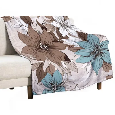 Watercolor Flower Pattern Blanket featuring rustic brown