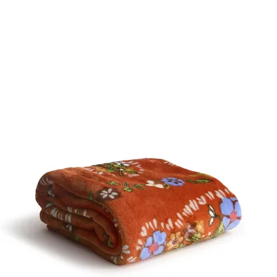 Garden Paisley Floral Print Blanket features a rust orange