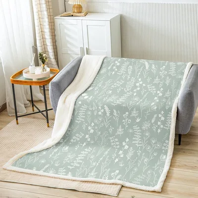 Vintage Sage Floral Pattern Blanket: Wildflower Botanical Throw