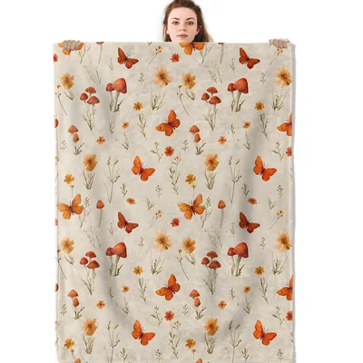 Butterflies Floral Autumn Pattern Blanket