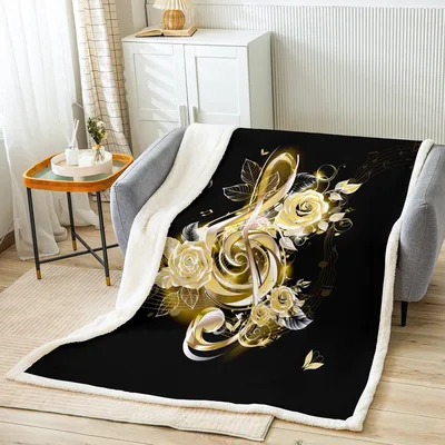 Gold Roses and Butterflies Blanket: A Musical Floral Design