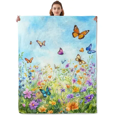 Butterflies and Wildflower Meadow Blanket: A Watercolor Nature Print