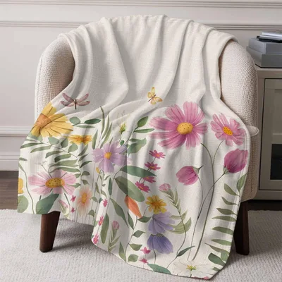 Vintage Watercolor Flowers Butterfly Blanket: Soft Floral Design