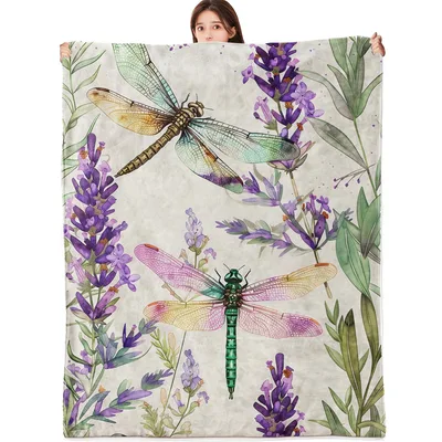 Dragonflies Among Lavender Blanket featuring watercolor dragonflies