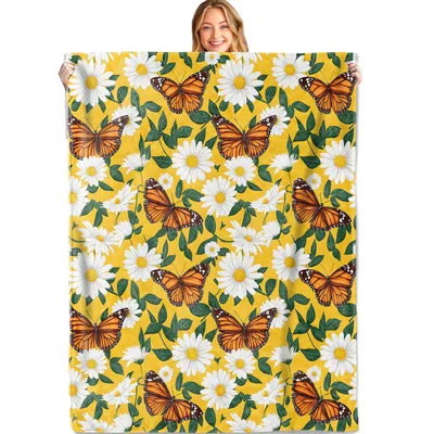 Monarch Butterflies and Daisies Blanket