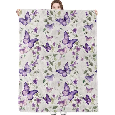 Purple Butterflies and Floral Vines Blanket: Elegant Violet Design