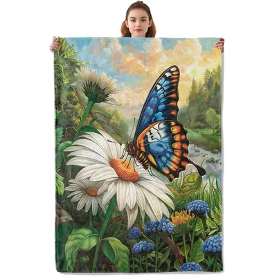 Butterfly on White Daisy Blanket: Nature Art for Garden Lovers