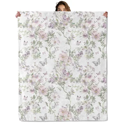 Watercolor Flowers and Butterflies Blanket for a Soft Garden Vibe