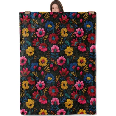 Colorful Embroidery Flower Pattern Blanket: Vibrant Floral Design